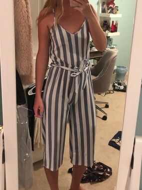 Striped Blue & White Wide-Leg Jumpsuit